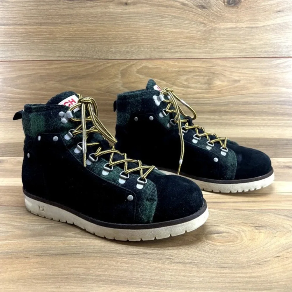 Scotch &‎ Soda Mens Hiking Boots Wool Suede Size 7.5 Black Green Plaid